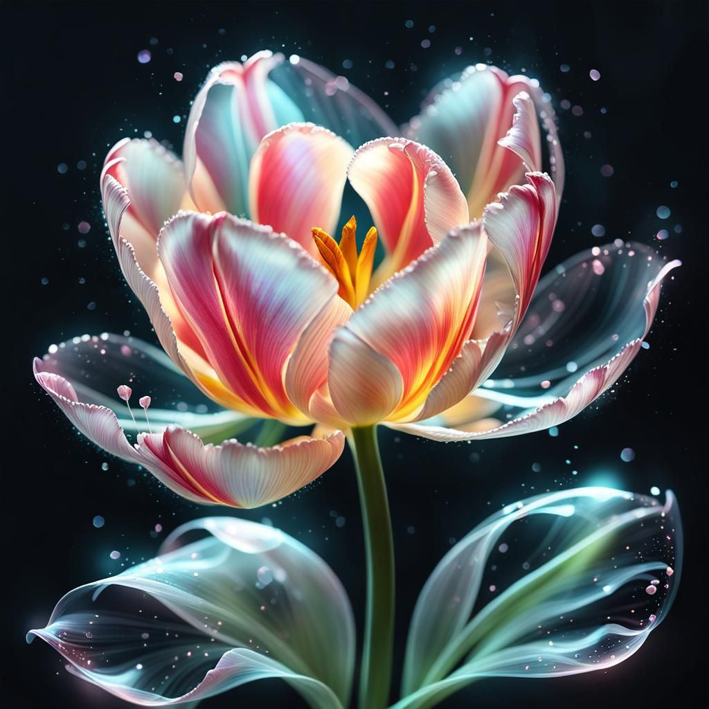 Floating Tulip in Ethereal Glow, in Anime-Inspired 3D Hologr...