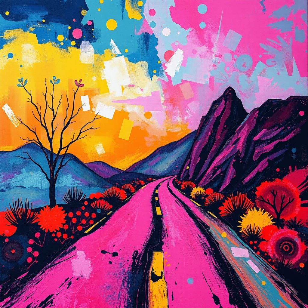 Abstract Jazz Expressionist Fabric in Pink Batik