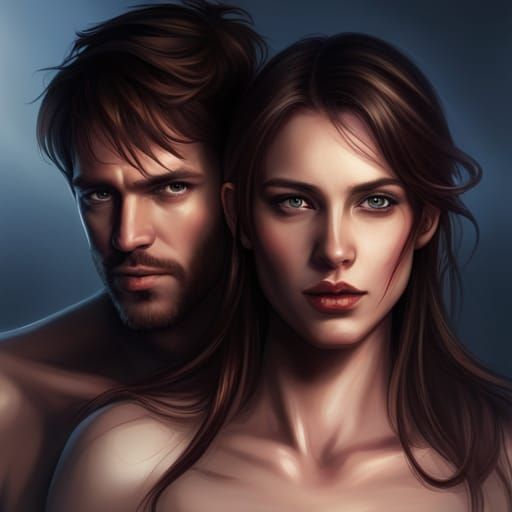 Passionate Embrace in Art Nouveau Style