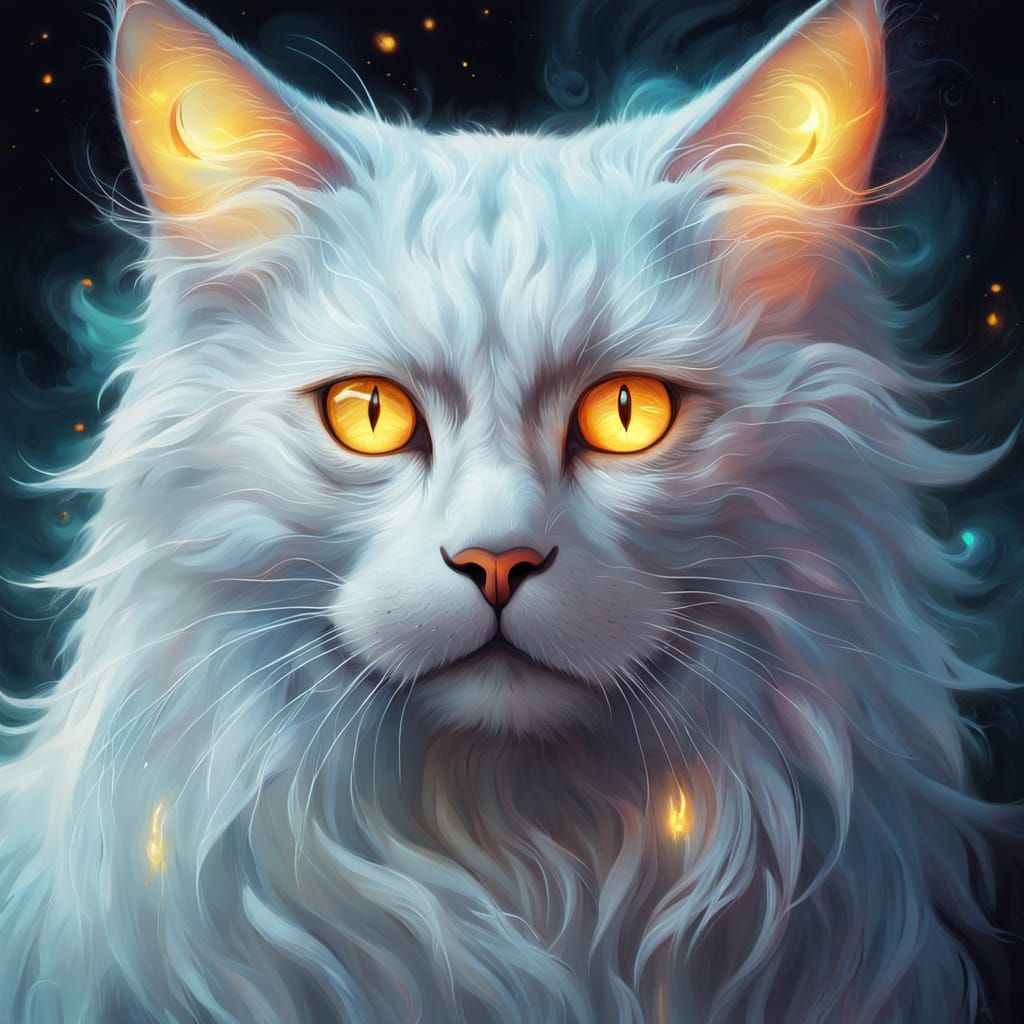 Ethereal Ghost Cat Portrait in Vibrant Oil Painting Style