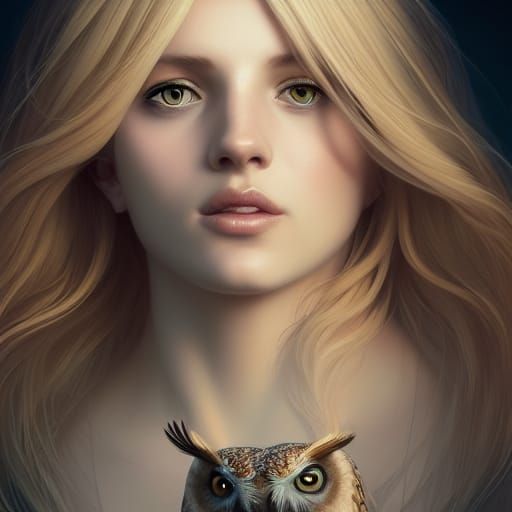 Owl Woman Portrait in Hyperdetailed Digital Art