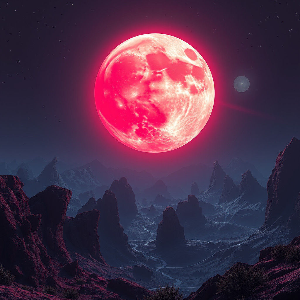 Crimson Moon Over Alien World: 8K Matte Painting