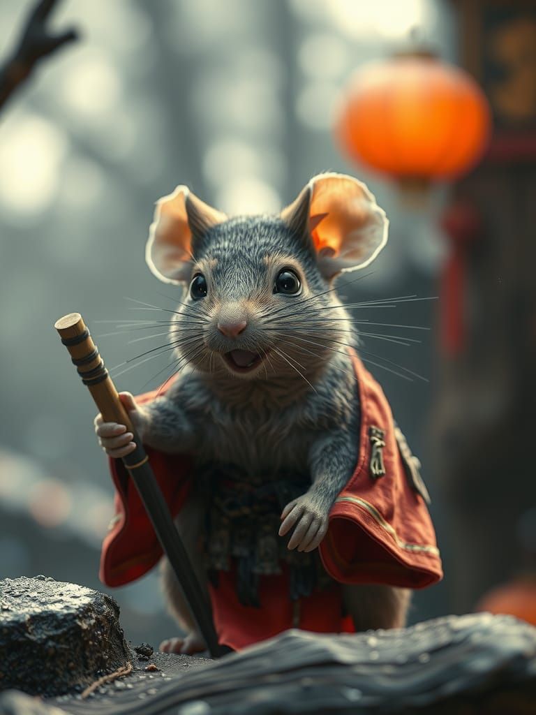 Chinese Wood Rat Warrior in Anime Style