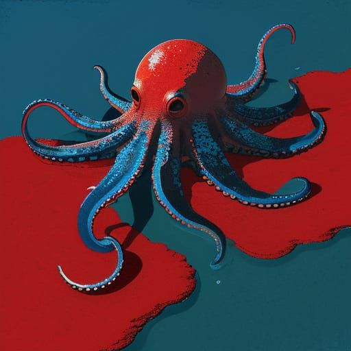 Textured Impasto Octopus on Vintage Canvas