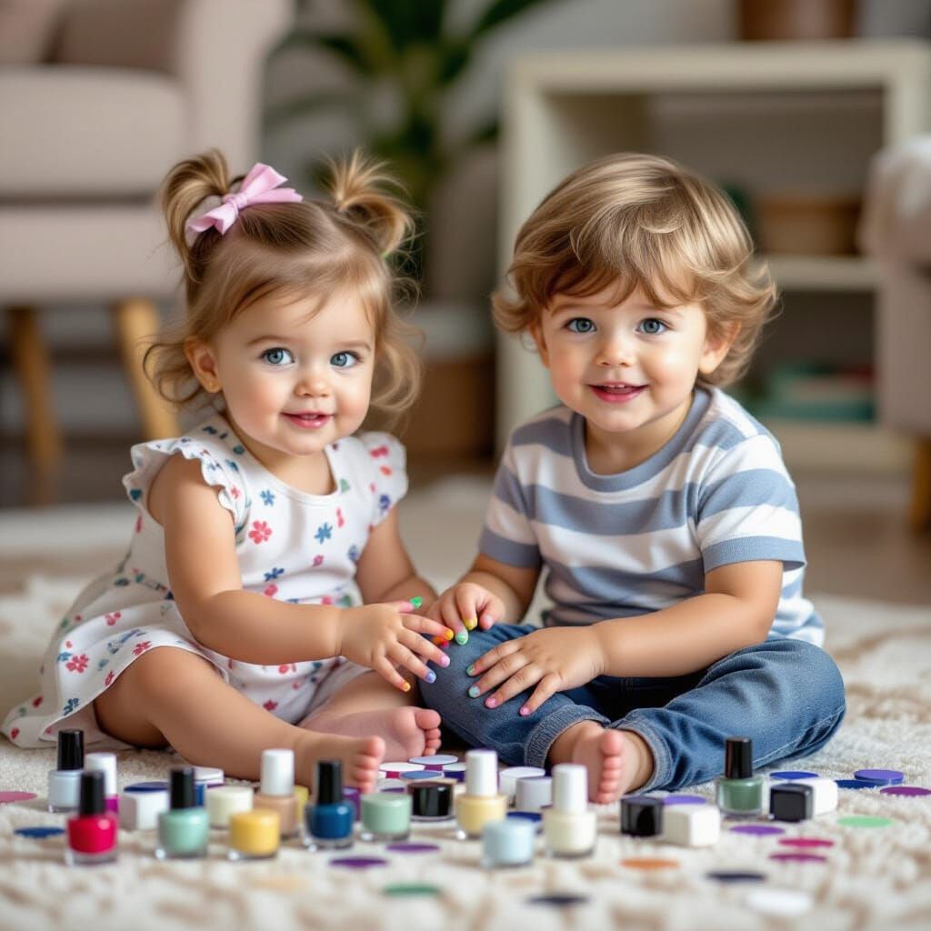 Toddler Gives Brother a Colorful Manicure