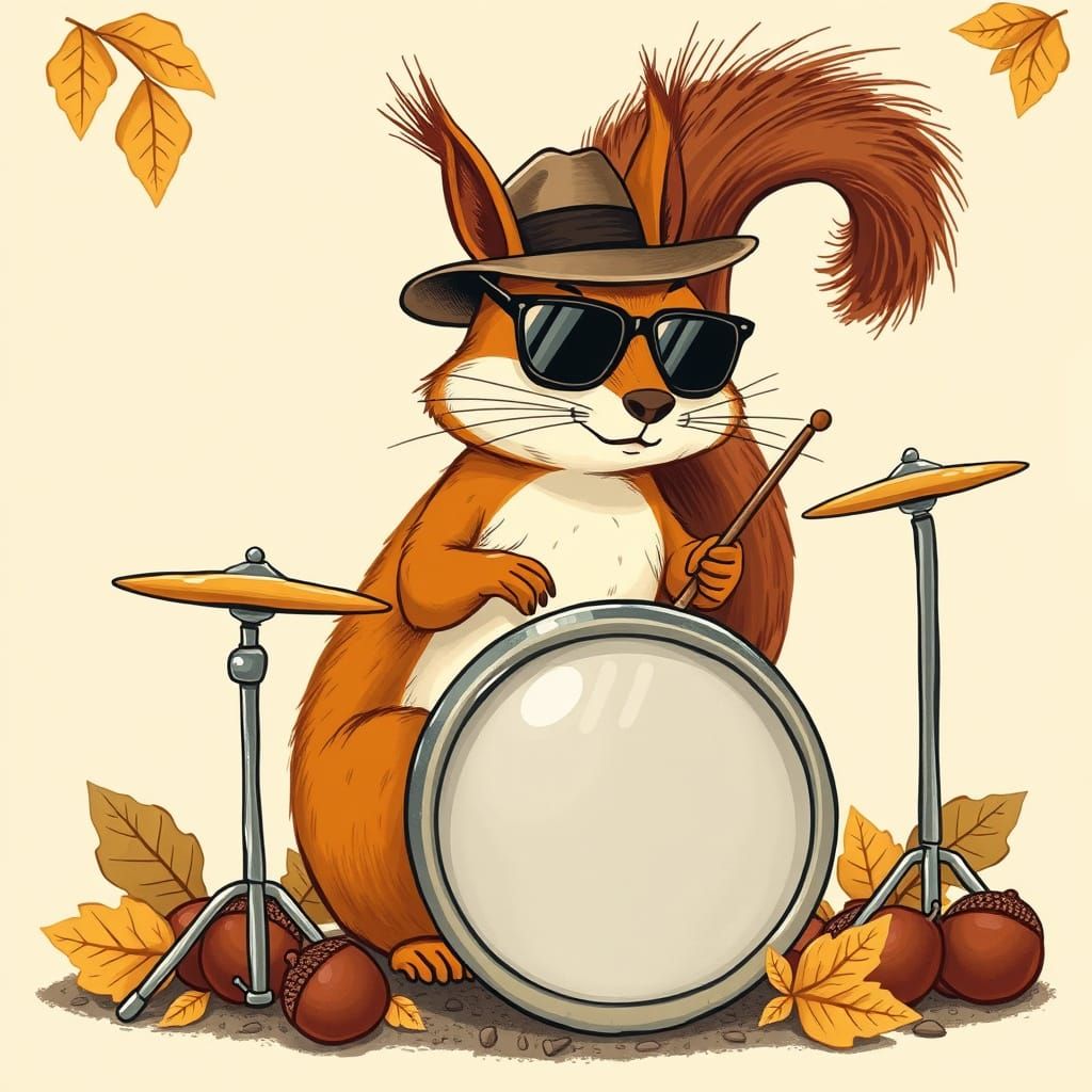 Squirrel playing drums logo