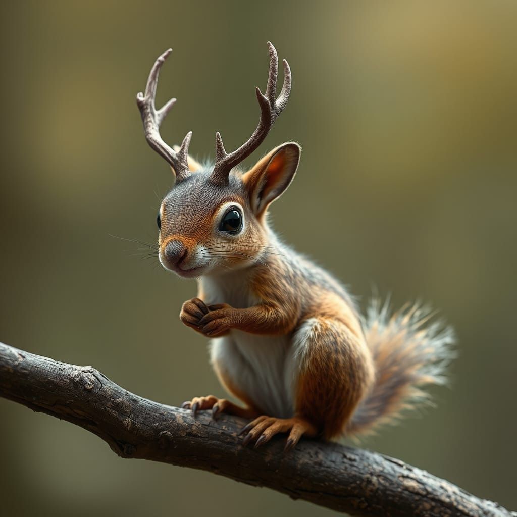 Mythical Squirrel-Deer Hybrid in Whimsical Fantasy Style