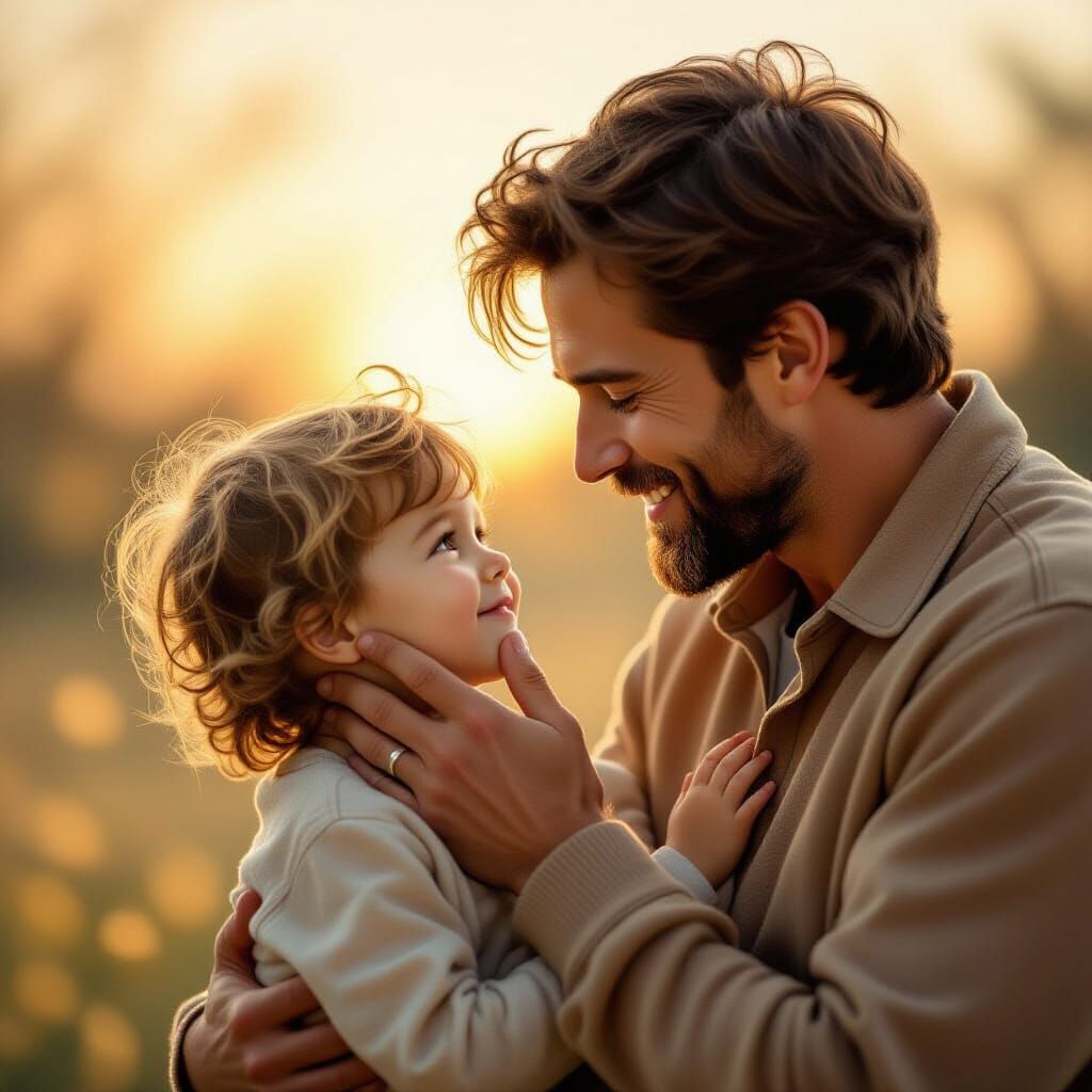 Heartwarming Image of Father Lifting Child's Chin