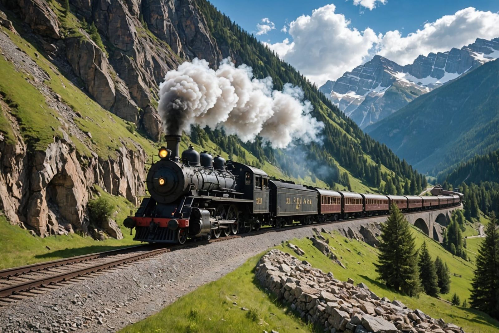 Vintage Steam Train Exiting Mountain Tunnel
