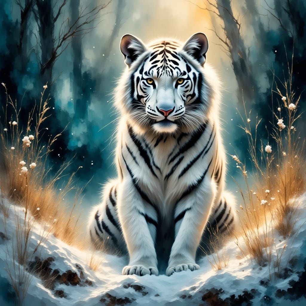 Majestic Snow White Tiger in Winter Wonderland