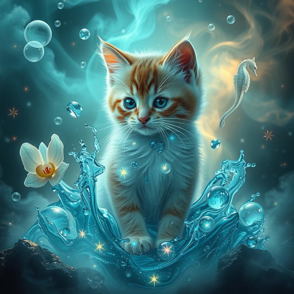 Liquid Kitten in Surreal Biomechanical Astral Dreamscape