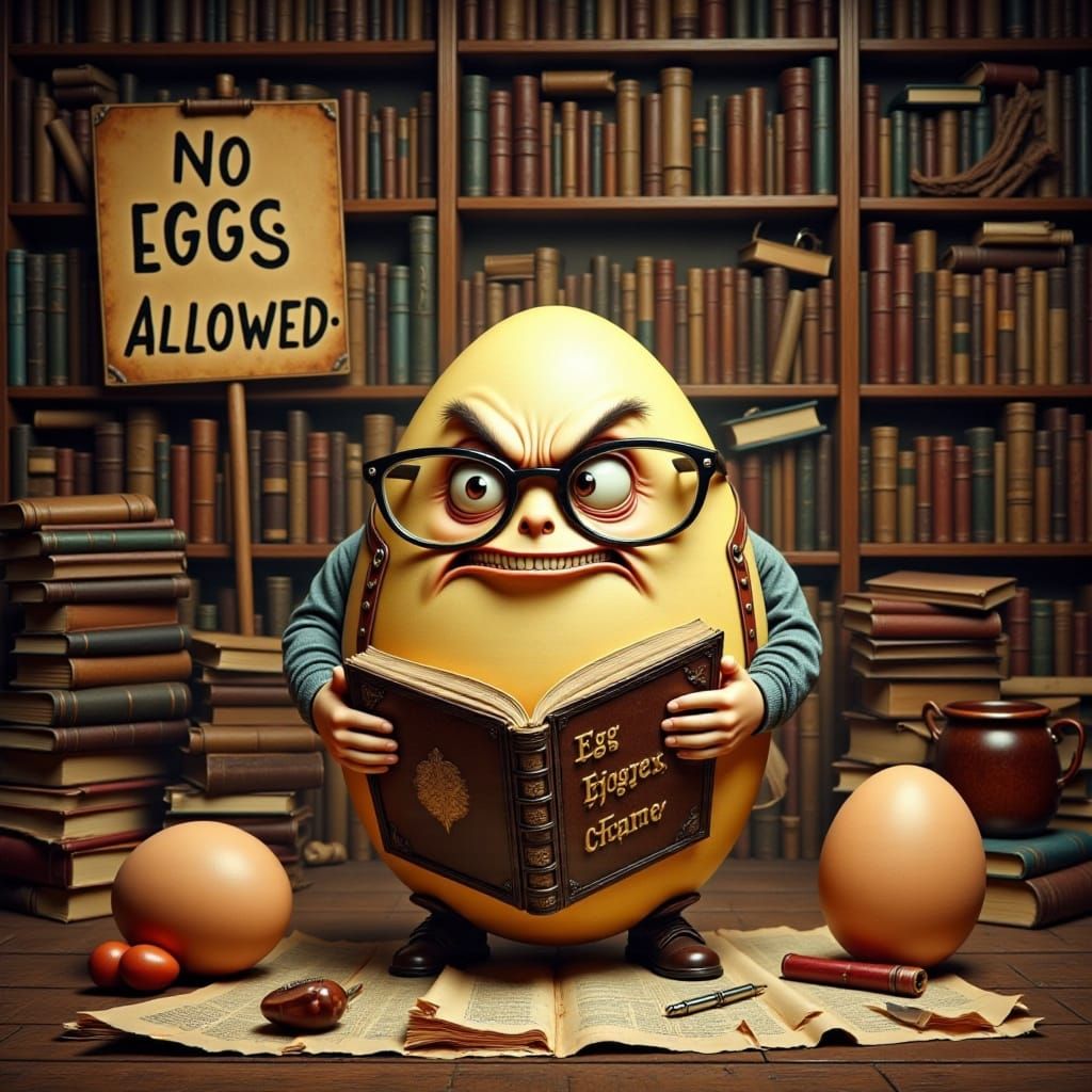 Defiant Egg Reads Forbidden Recipes in Library