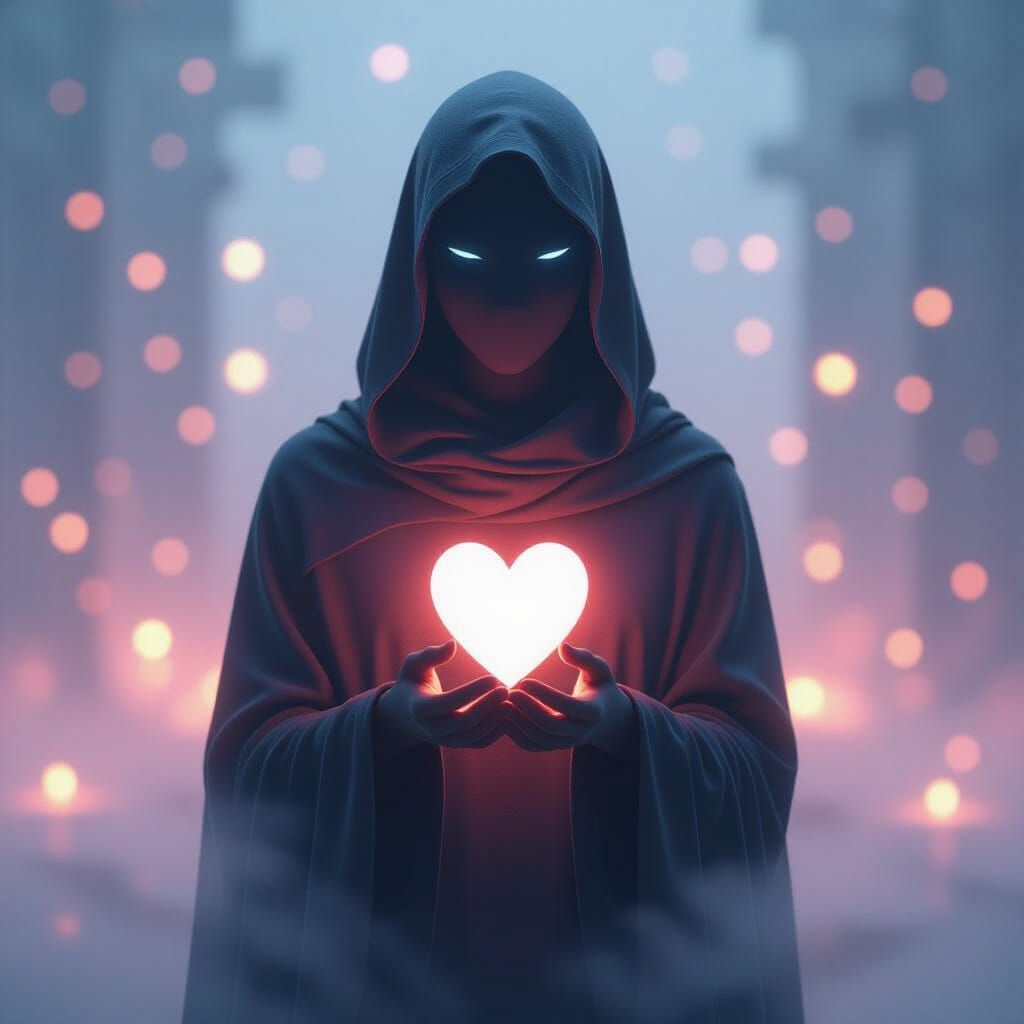 Glowing Silhouette Offers Faint Heart in Neon Haze