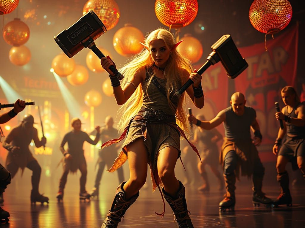 Glamorous Disco Elf Defends Realm with Roller Skates and War...