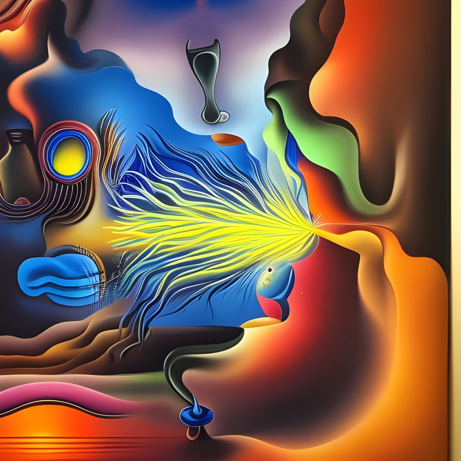 Android Brain: Neon Light Explosion in Surreal Style