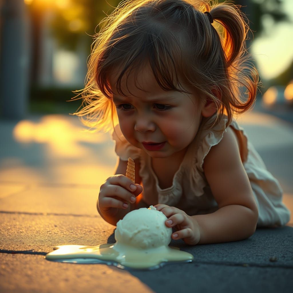 Heartbreak: Little Girl Crying Over Spilled Ice Cream