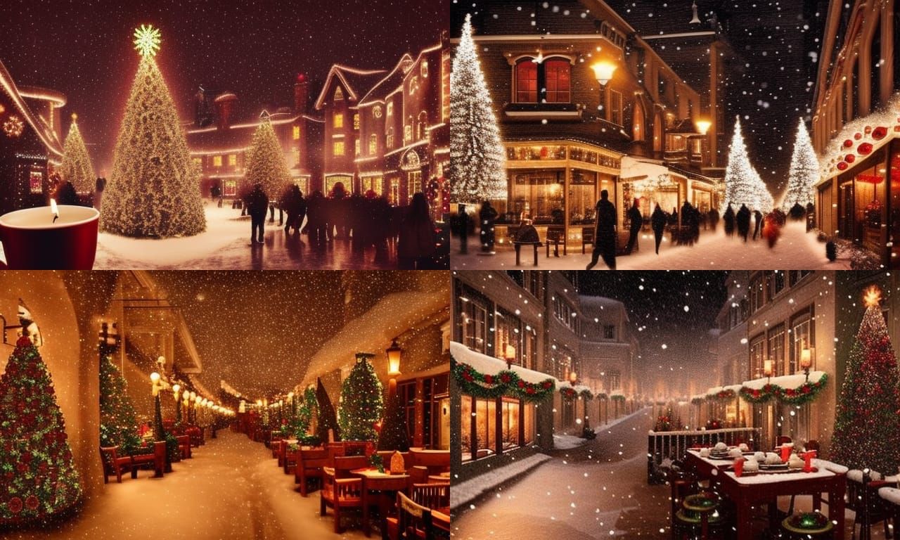 Cozy Christmas Cafe in Winter Snowfall