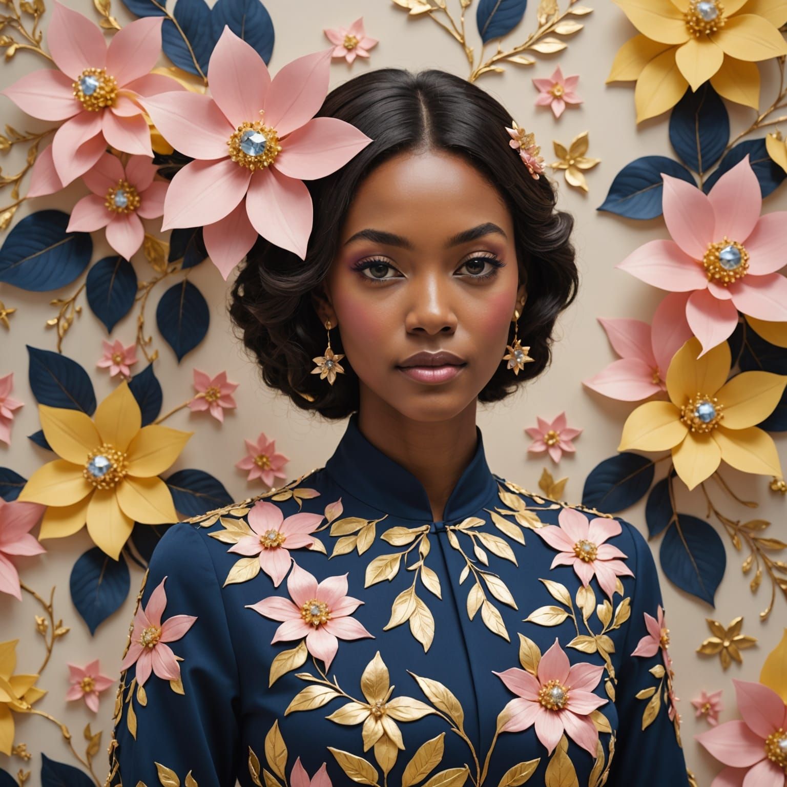 Mesmerizing 3D Projection with Blossoms and Crystals