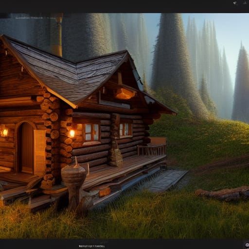 Fantasy Cabin in Detailed Matte Painting Style