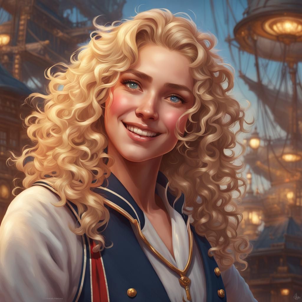 Happy Blonde Sailor Portrait in Hyperdetailed Style
