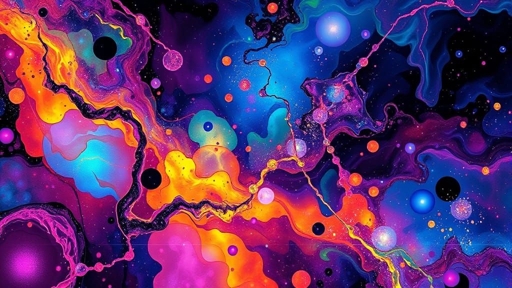Vibrant Alcohol Inks Swirling with Cosmic Glow