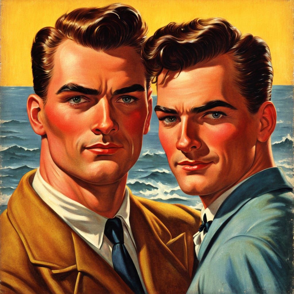 Vintage Gay Romance Novel Cover in Retro Style