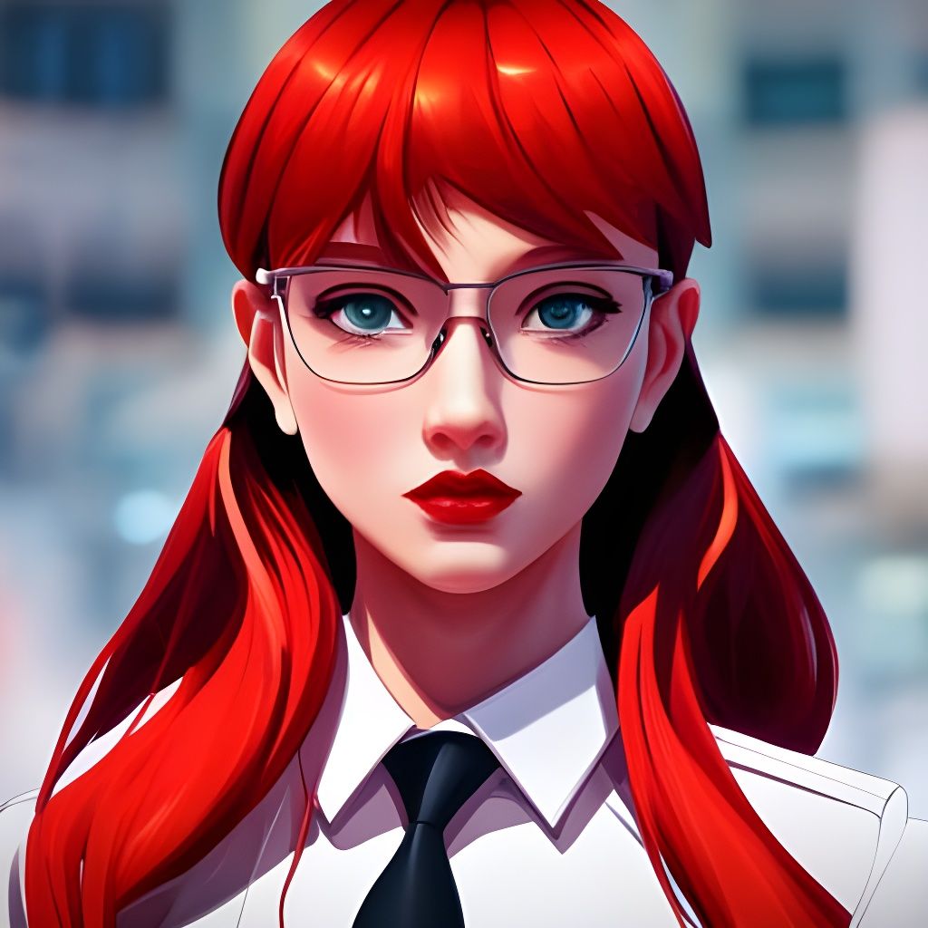 Detailed Portrait of Red-Haired Girl in Comic Style