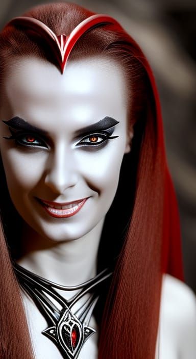 Grinning Dark Eldar Portrait in Realistic Photography Style