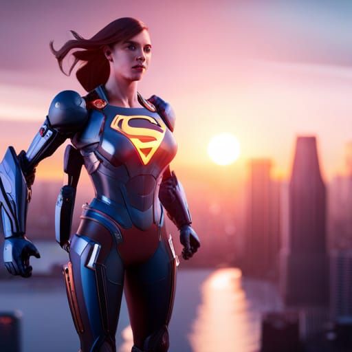 Futuristic Supergirl Mecha Suit in Sci-Fi Style