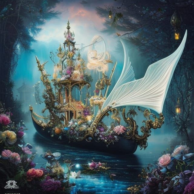 Enchanted Galaxy Garden Boat in Rococo Gothic Style