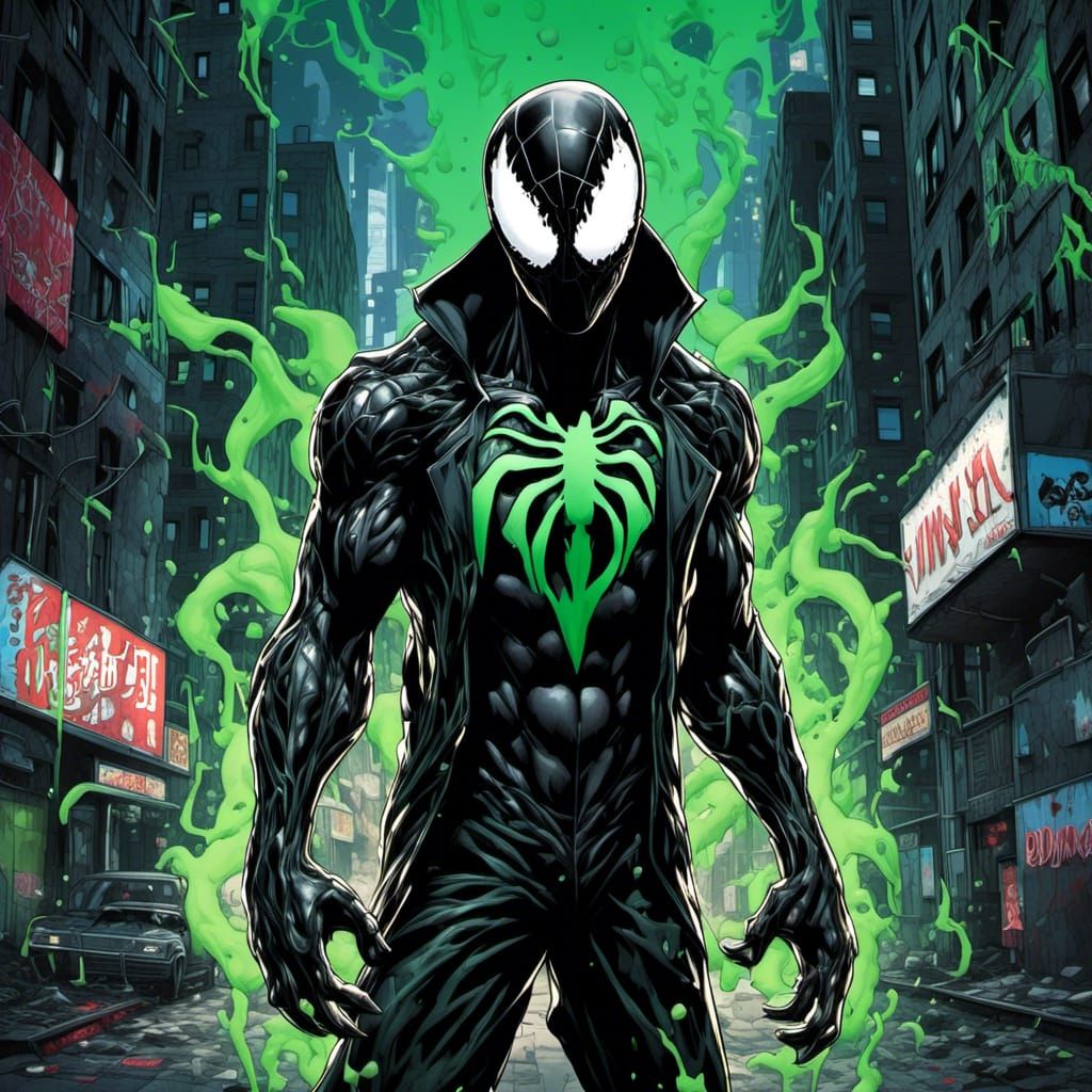 Anime Venom Portrait with Cosmic Portal, Ink Splash Art