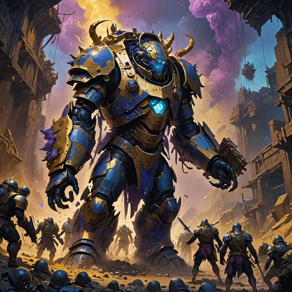 Armored Swarm Drudge Invades Gold Mine: Dark Fantasy Art