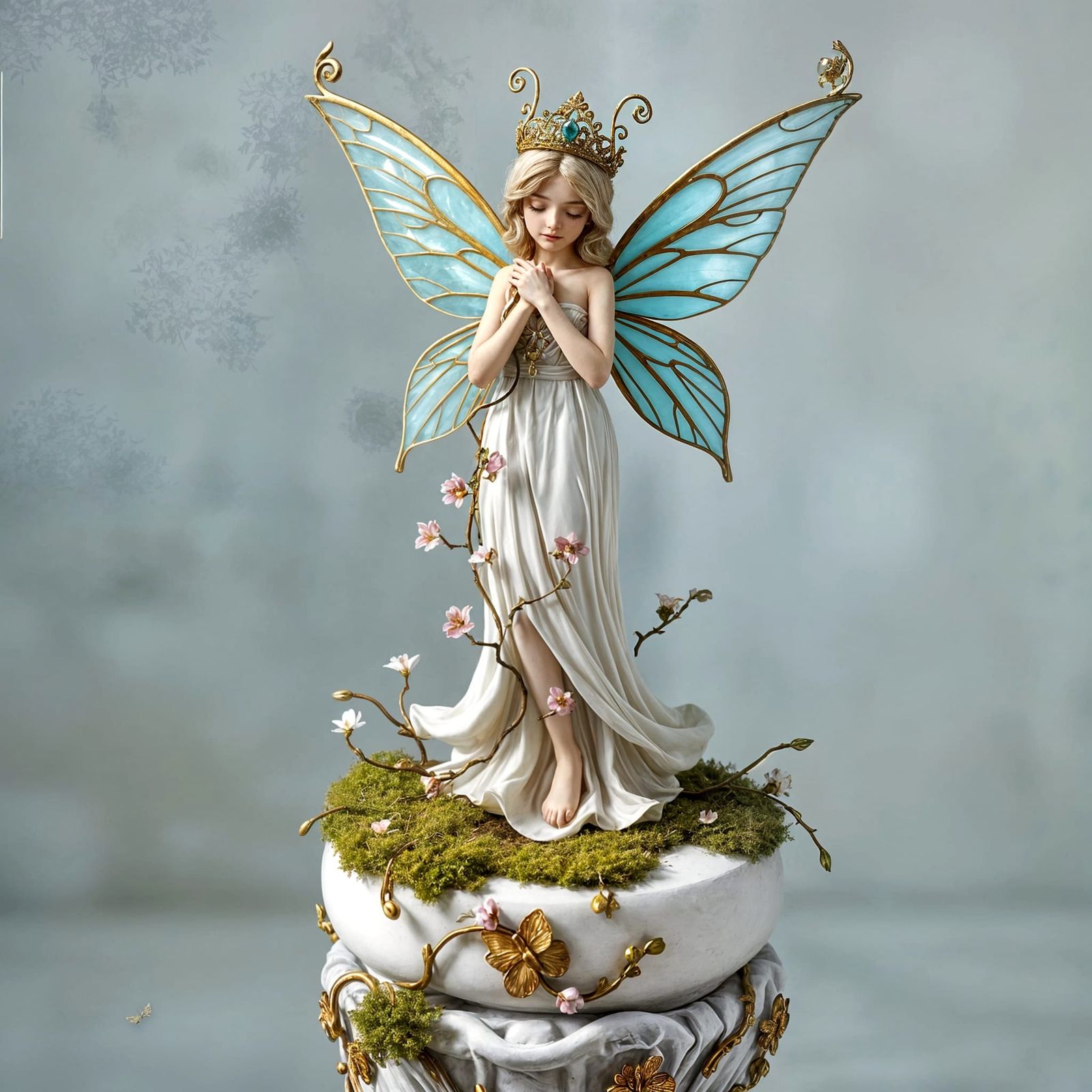Ethereal Fairy Statue on Weathered Pedestal