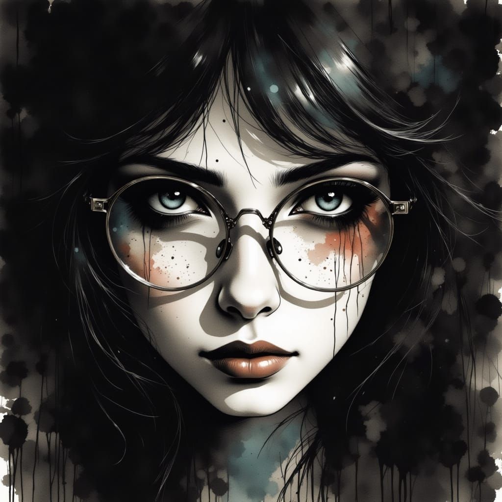 Surreal Portrait in Charcoal and Ink, Moody and Atmospheric