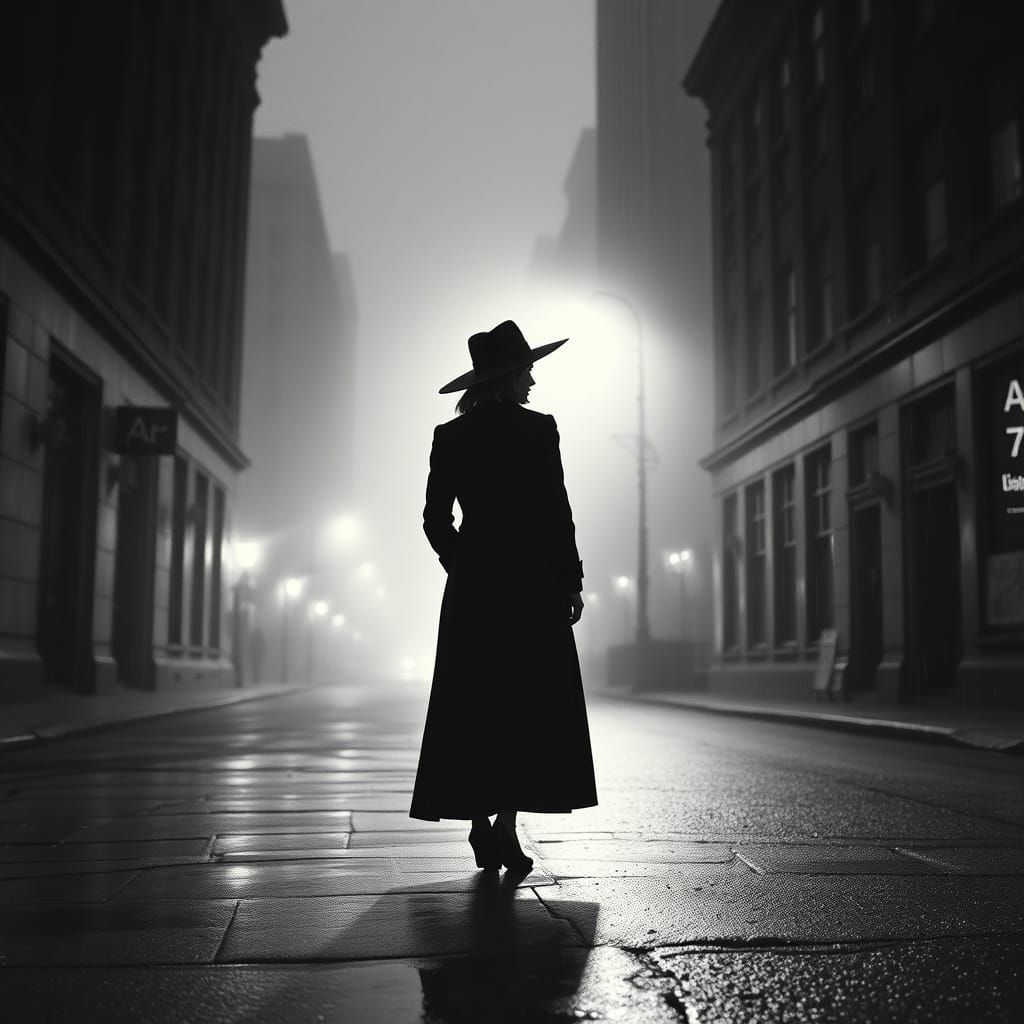 Mysterious Woman in Foggy City Streets