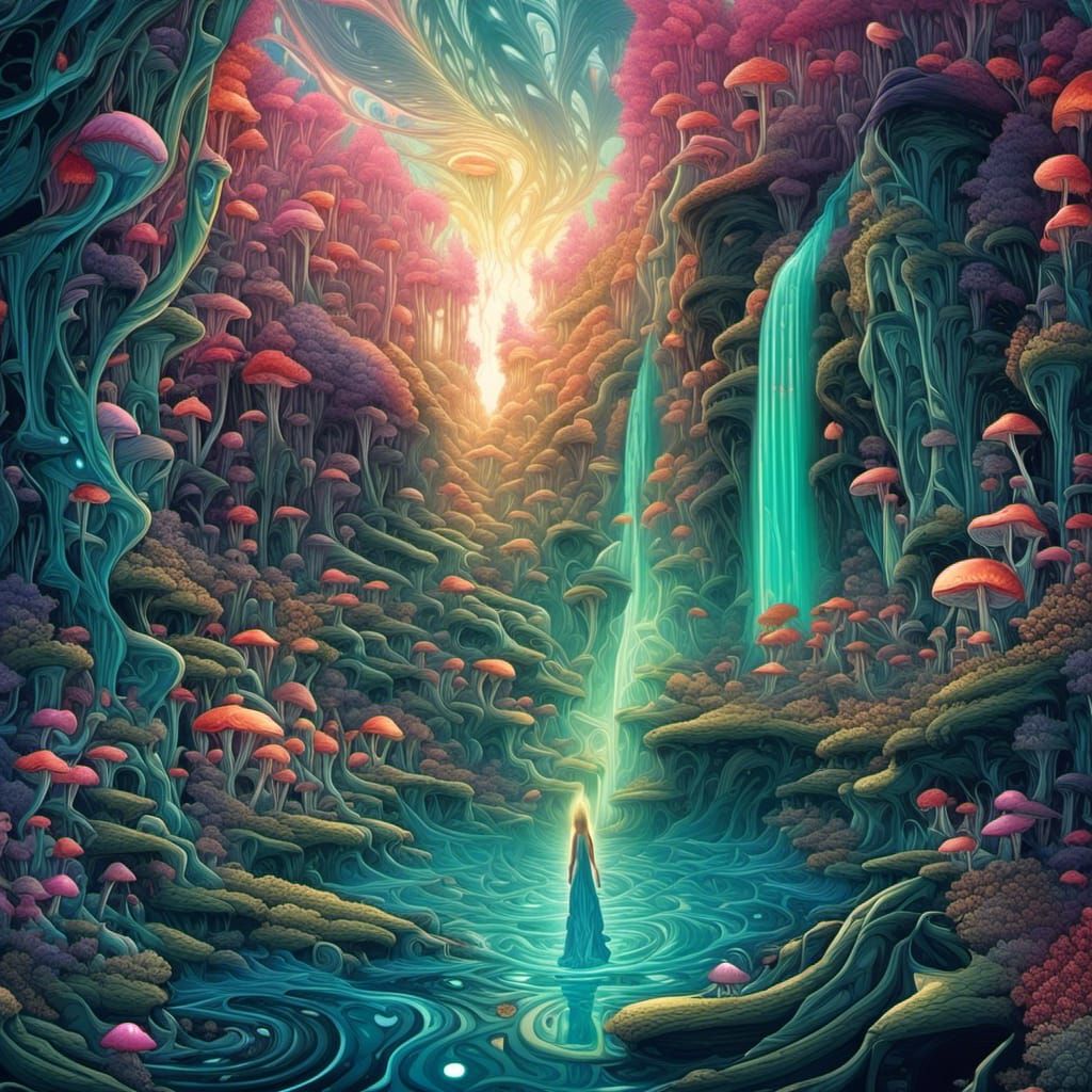 Bioluminescent Aurora Borealis with Elf and Goddess