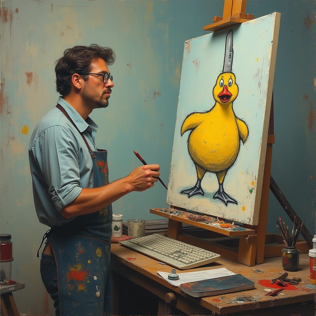 Whimsical Surrealist Artist Paints Microsoft Paint Scene wit...