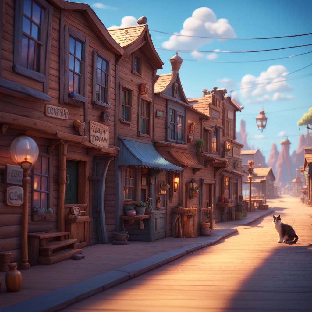 Cute Cat Cowboy Town Map in Pixar Style