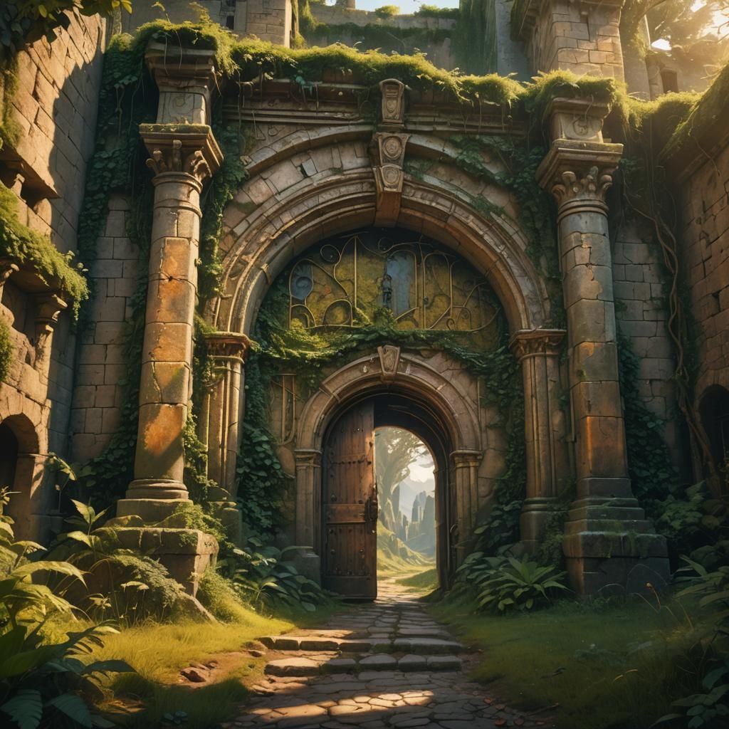 Overgrown Castle Entrance in Detailed Matte Painting