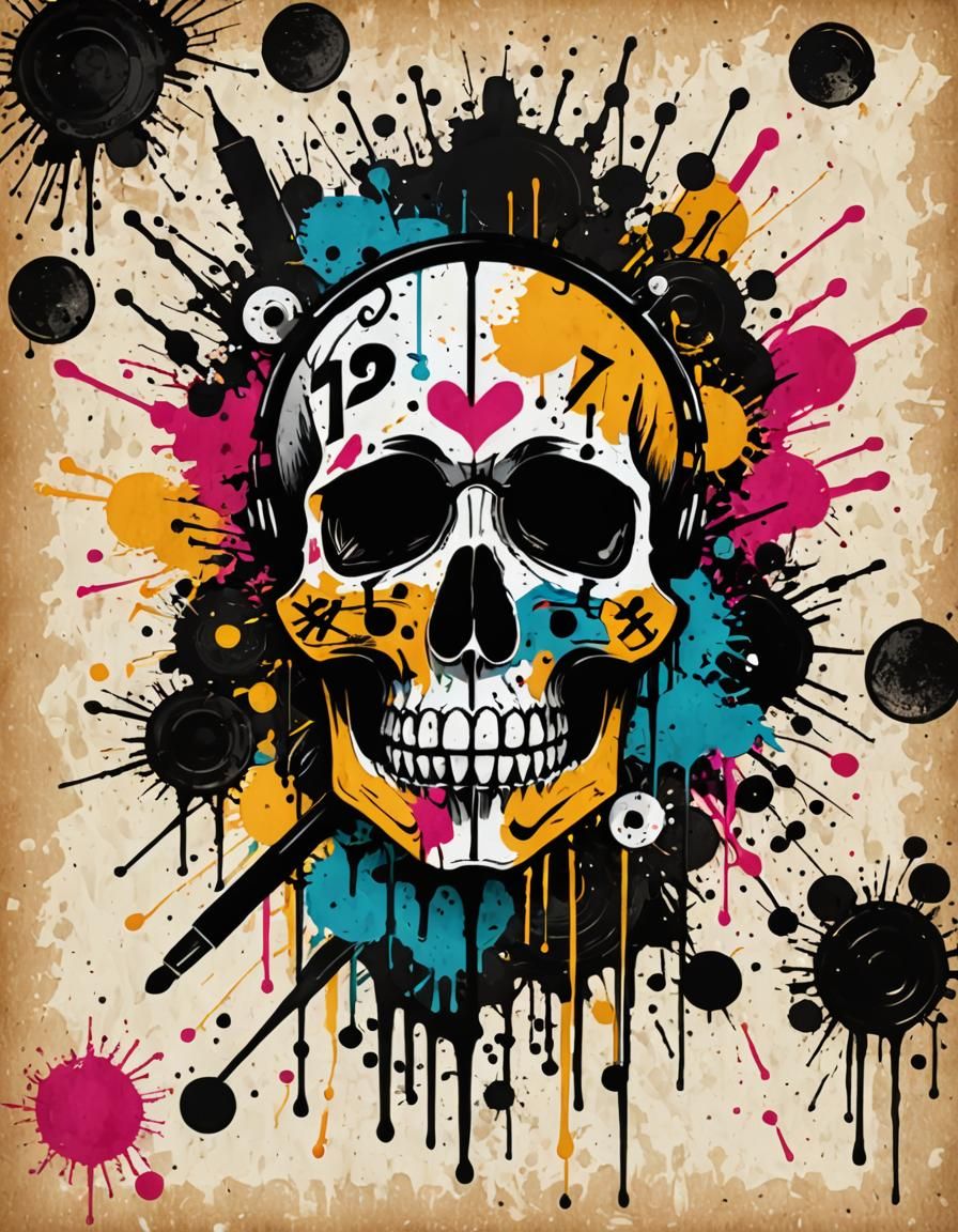 Deadpool Ink Stain Collage with Graffiti and Music