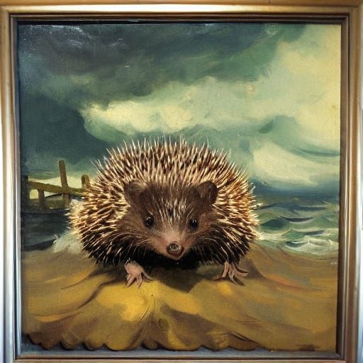 Hedgehog Fishermen in Textured Oil Painting Style