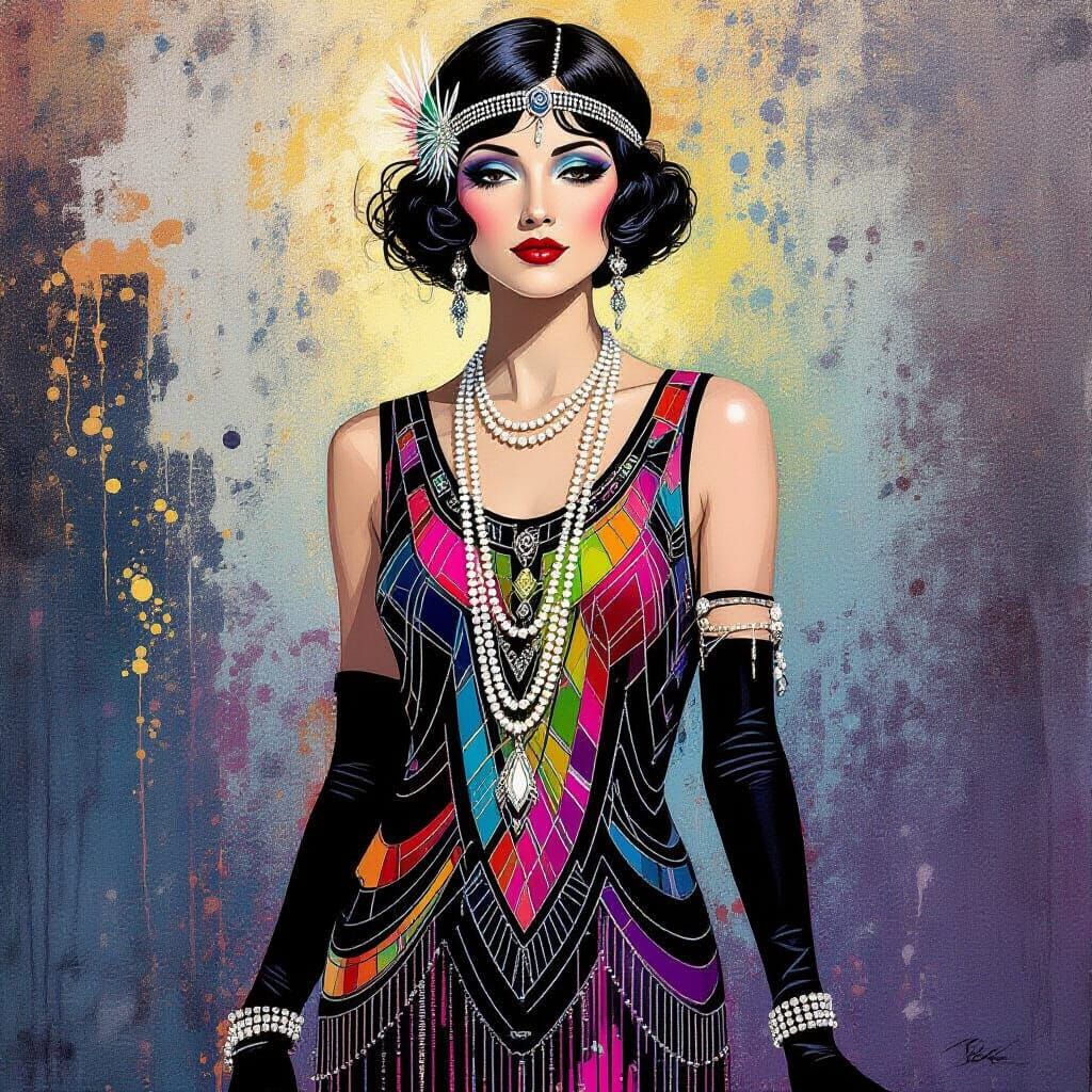 Art Deco Flapper in Polychromatic Graffiti Style