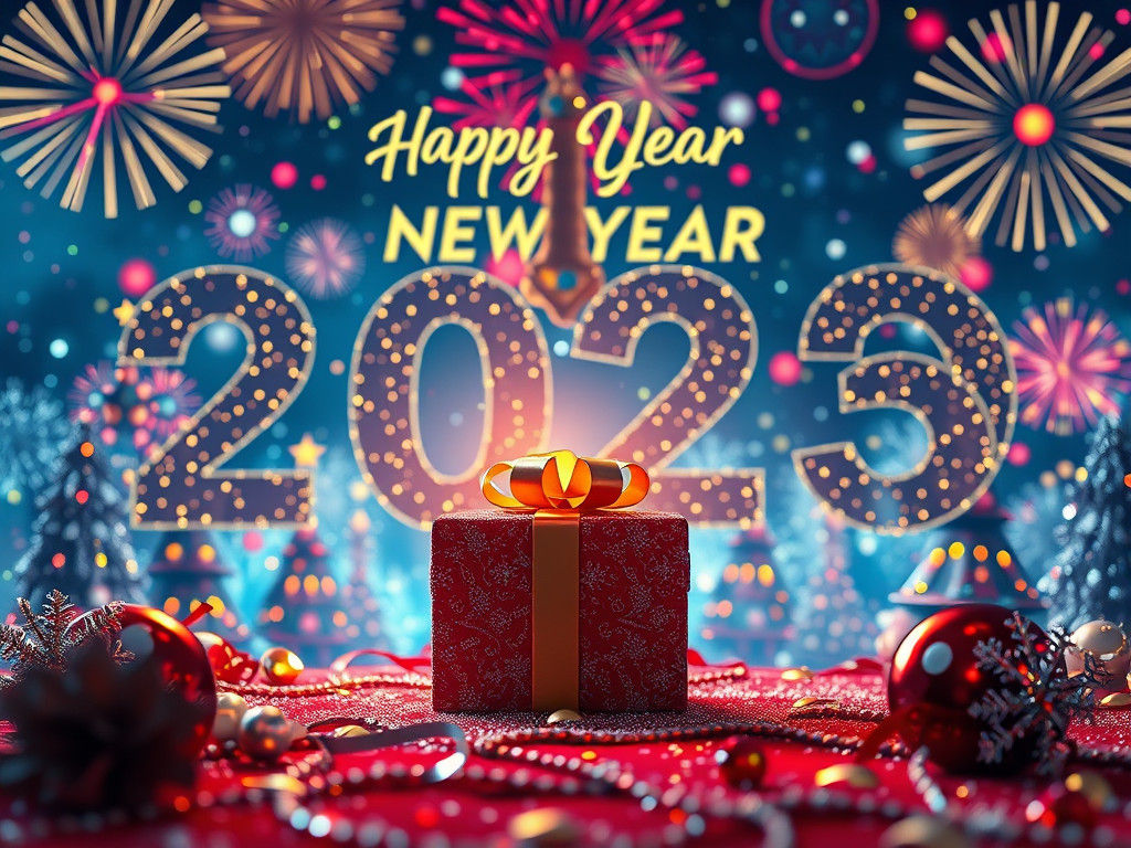 Happy New Year 2025 Celebration in Photorealistic Style