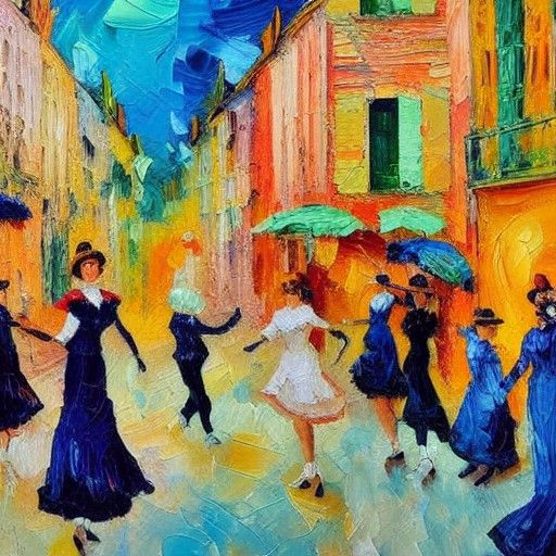 Victorian Women Dancing: An Abstract Impressionist Painting