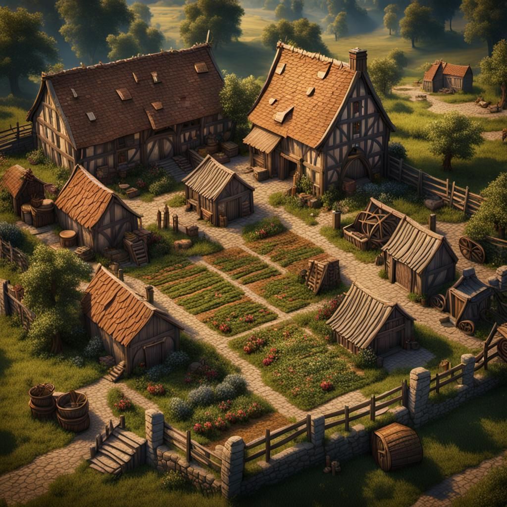 Medieval Farm Life Quilt: Fantasy Concept Art