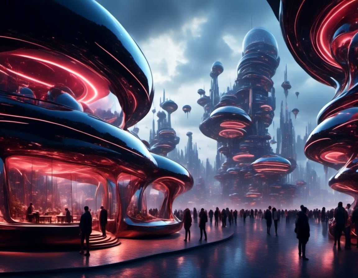 Futuristic City Apartment Block at Twilight