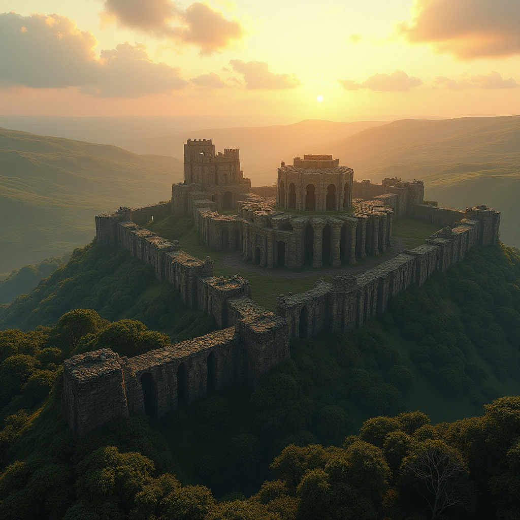 Hadrian's Wall Roman Fort at Sunset