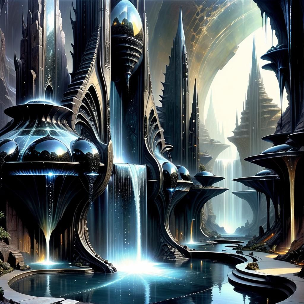 Monumental Obsidian Cityscape in a Futuristic Dreamscape