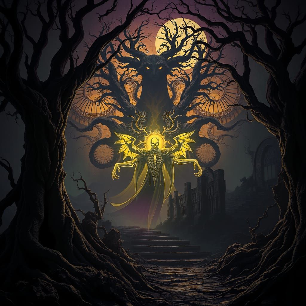 Mystical Dark Entity Emerges in Art Nouveau Style