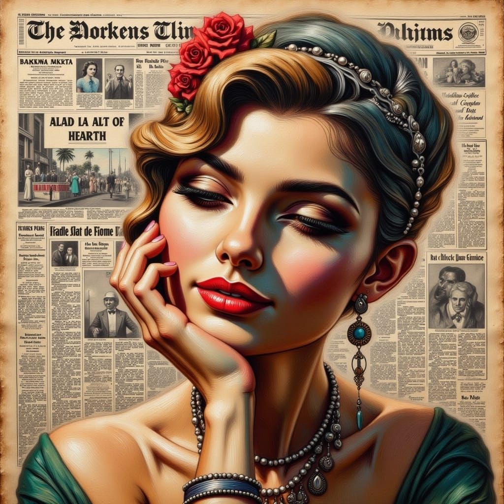 Retro Collage Art with Newspaper and Film Elements